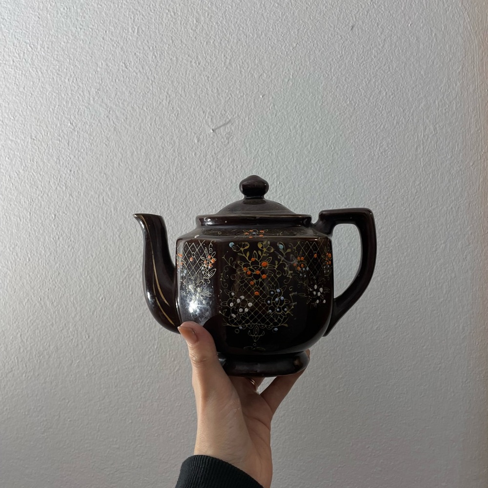 Set of 2 Antique Hand Painted Teapots